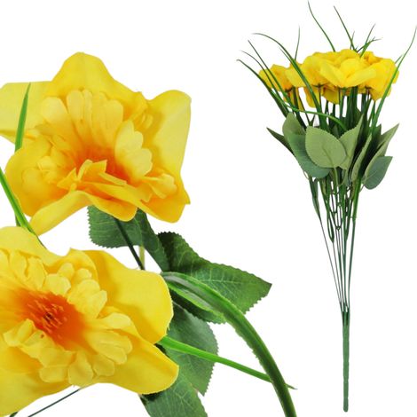 Bouquet di 10 narcisi, fiori artificiali per vaso, composizione gialla, 50 cm (1/5)