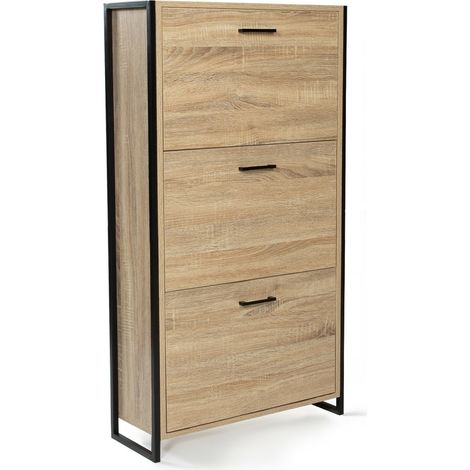 FACILITYS - Mueble zapatero de madera y metal para 18 pares de zapatos - Mueble zapatero de estilo industrial, mueble recibidor de 3 cajones con 6 compartimentos (1/5)