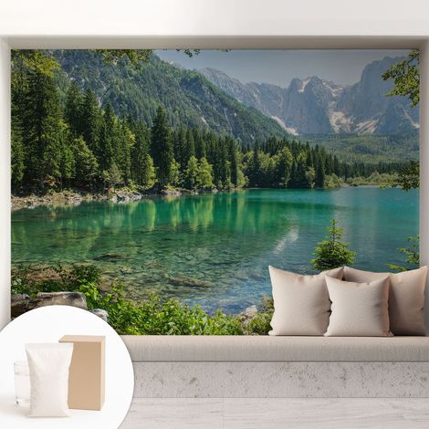Tapete Vliestapete mit Kleber modern - Wanddeko für Küche - Klebefolie Wand - luxus Look Grüner See 208x146 cm (1/5)