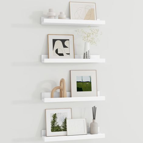 Lot de 4 étagères flottantes de 40 cm, étagère murale en bois blanc pour chambre d'enfant, salon, chambre à coucher, études, décoration, livres, cadres photo (1/5)