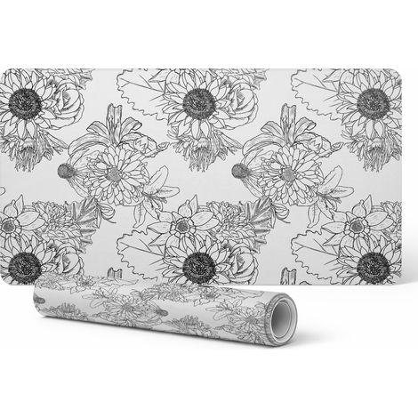 Alfombrilla protectora decorativa para mesa de oficina con estampado floral lineal, 100x50 cm.