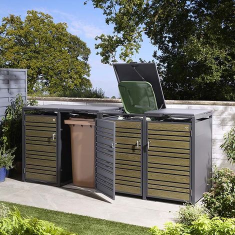 Rowlinson Chelsea Quadruple Metal Bin Store - Oak (1/5)