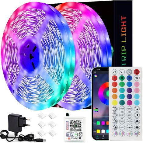 Ouylaf – Ruban LED 30M RGB multicolore – Contrôle Bluetooth et télécommande – 16 millions de couleurs – Synchronisation musicale – Installation facile - 15mx2