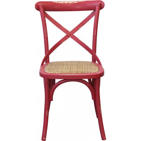 Sedia da pranzo in legno con schienale a croce e seduta in rattan 46x42xH87 cm Cross -  Rosso