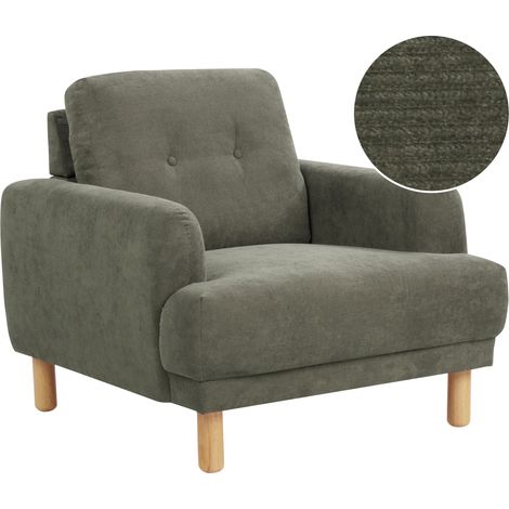 Sillón retro tapizado de pana patas madera asiento grueso pana verde oscuro Tuve (1/5)