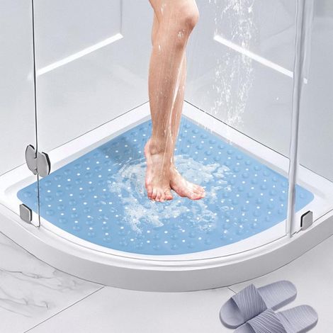 Tapis de Douche d’Angle Antidérapant 70 x 70 CM Tapis de Baignoire Tapis de Sol de Douche à l’Intérieur et à l’Extérieur Tapis de Cabine de Douche avec Ventouses et Trous de Vidange,Bleu (1/5)