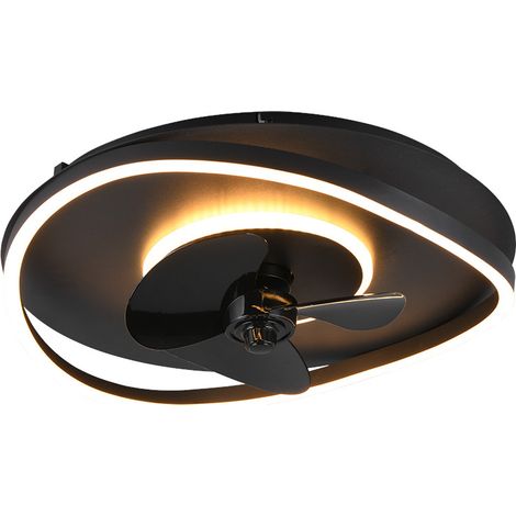 LED Deckenleuchte SORTLAND Schwarz mit Ventilator & Fernbedienung, Ø 50cm (1/3)