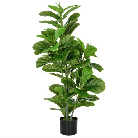 Ficus artificiel de 110 cm avec 90 feuilles, mousse et pot pour une utilisation intérieure et extérieure, vert (1/5)
