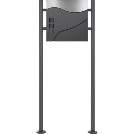 ECD Germany Standbriefkasten mit Zeitungsfach, Design Briefkasten mit Pfosten, Briefkastenständer Anthrazit 120cm Postkasten Anthrazit/Silber 37x10,5x36,5cm, Edelstahl pulverbeschichtet/matt gebürstet