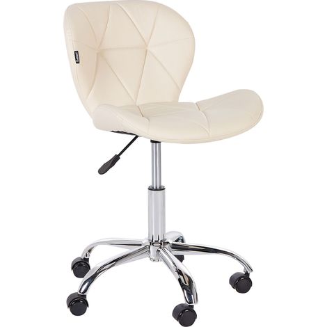 Sedia girevole da ufficio in ecopelle con base in argento e regolabile in beige Valetta