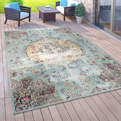 Paco Home Outdoor Teppich Balkon Terrasse Vintage Küchenteppich Orient Muster Rauten Ethno 120x170 cm, Bunt