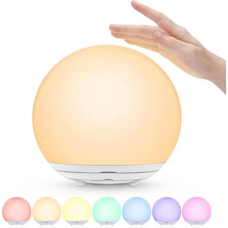 Veilleuse pour enfants, lampe de chevet rechargeable par USB, avec lumière chaude réglable et 7 couleurs, commande tactile, interrupteur et minuterie. (1/5)