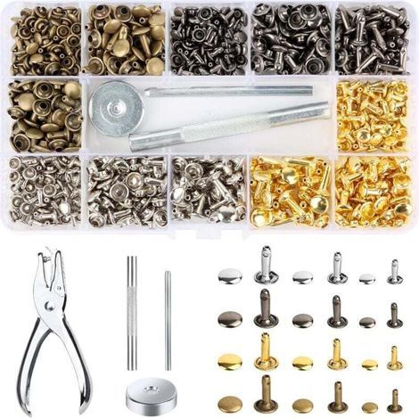 360 Pièces Rivets en Cuir, Tubulaire Rivet avec Outils Fixation et Punch Pince, Goujons Tubulaires en Métal pour Portefeuille, Craft DIY (1/5)