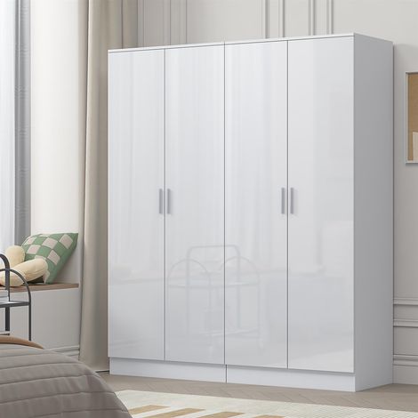 Reflect 2x 2 Door Plain Wardrobe Bundle - White Gloss & Matt White - Hanging Rails & Shelves - Modern Sleek Design
