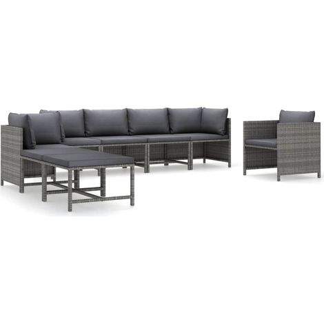 Salon de jardin 8 pcs Contemporain, Ensemble repas de jardin, avec coussins Résine tressée Gris OIB9912E (1/4)