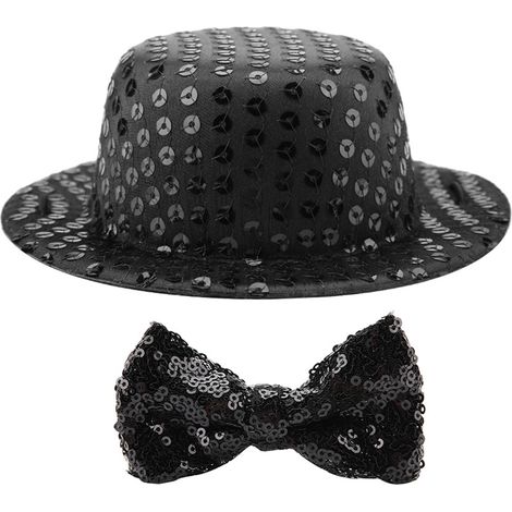 Schwarzer Paillettenhut und Fliege für Hunde und Katzen – Elegantes Accessoire für die Geburtstagsfeier (1/5)