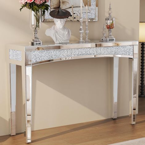Console Meuble d’Entrée en Verre: Table Console de Salon Modern Design avec Miroir Table de Couloir Argente pour Chambre - 120x35x80.5cm (1/5)