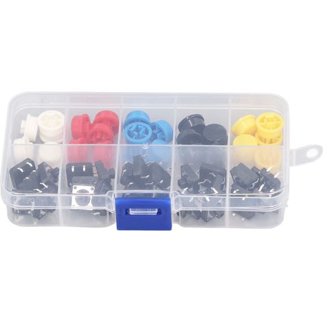 Lot de 25 interrupteurs tactiles ronds 12 x 12 x 7,3 mm, 4 broches, momentanés, pour circuit imprimé CMS, avec capuchon. (1/5)