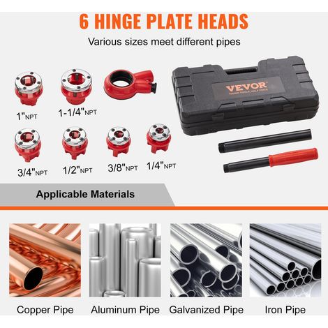 Kit de Filetage de Tuyau à Cliquet 1/4" NPT-1-1/4" NPT Coffret Filières de Plombier Manuel Portable 6 Matrices NPT Mallette de Rangement pour Plomberie Tuyaux en Aluminium Galvanisé Fer Cuivre (1/5)