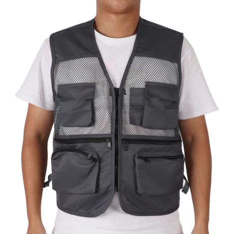 Veste de pêche respirante avec poches multiples pour randonnée - XL Gris Foncé (1/5)