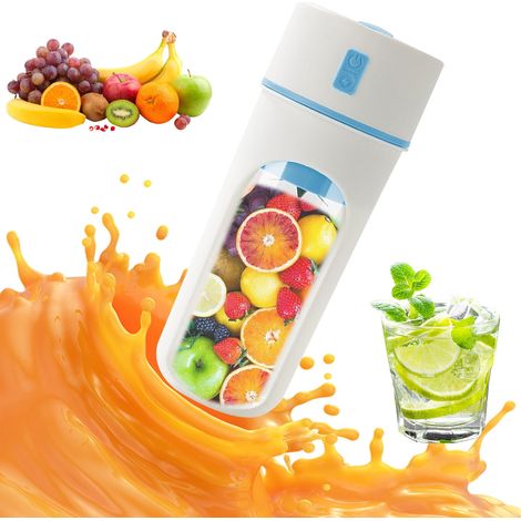 Exprimidor eléctrico portátil de cítricos recargable por USB, vaso pequeño de 480 ml para zumo de naranja y limón, batería de 1200 mAh, fácil de limpiar (azul). (1/5)