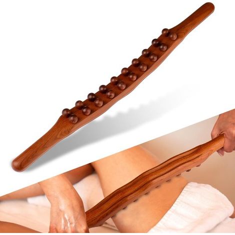 Appareil de massage du dos - Bâton de massage - 20 balles de massage - 58,5 cm - Bois marron (1/5)