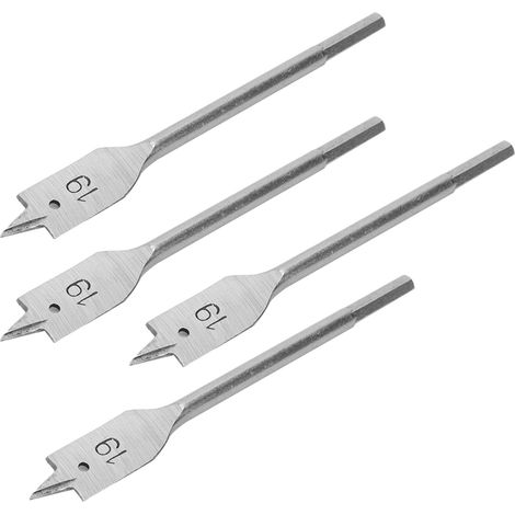 Jeu de 4 forets plats en acier à haute teneur en carbone pour le travail du bois, 19 mm (1/5)