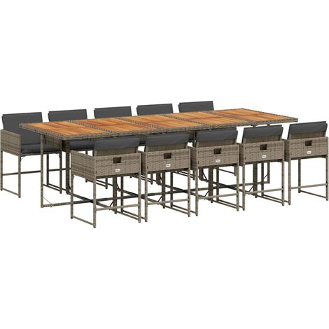 Maison Exclusive - 11-tlg. Garten-Essgruppe mit Kissen Grau Poly