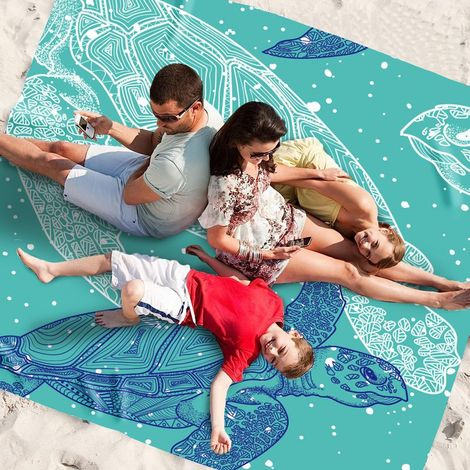 200 x 210 cm - Couverture de plage extra large - Avec 2 poches - Imperméable - Léger - Pour le camping, la randonnée, les voyages à la plage - Avec 4 piquets et 4 poches d'angle (1/5)