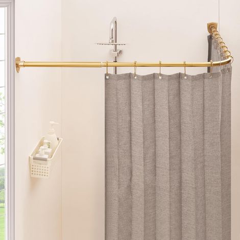 Bacchetta pour rideau de douche, tringle de rideau de douche en forme de L, tringle extensible pour rideau de douche pour salle de bain, magasin de vêtements, en acier inoxydable 304 avec 12 crochets (1/5)