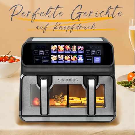 Freidora de aire de doble cámara 9 L 2200 W con ventana, pantalla LED, negra HAVRYA (1/5)