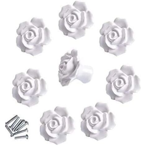 8pcs élégante rose blanche tire fleur boutons de meuble en céramique poignées de tiroir de placard (1/5)