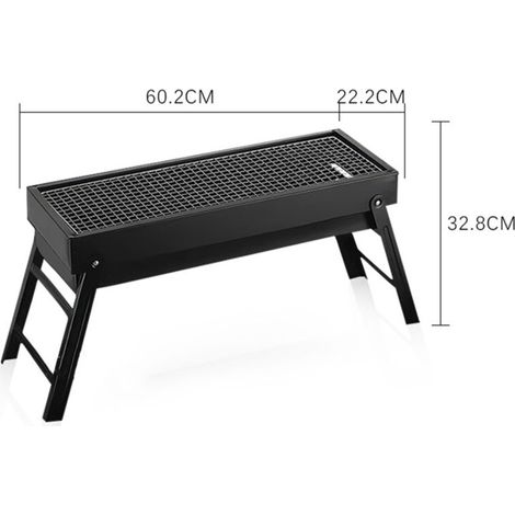 Barbecue Portatif Folding à Charbon sans Fumée Multifonction pour Camping Picnics (60.2x22.2x32.8cm) avec Grilles de Cuisson (1/3)