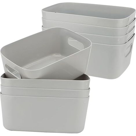 Grey Plastic Storage Boxes with Handles - 25 x 16.5 x 10 cm - For Kitchen, Bathroom, Office, Closet, Shelf (1/5)