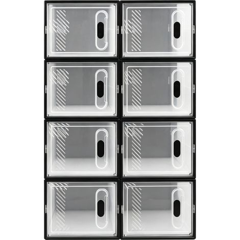 Set de 8 cajas apilables para zapatos de plástico transparente negro (1/5)