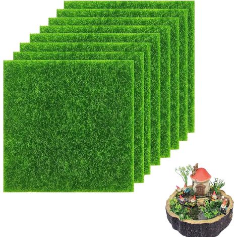 Jardin miniature en gazon artificiel, décoration de jardin miniature, mousse artificielle miniature, 8 gazons miniatures en mousse (1/5)