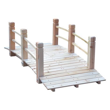 Holzbrücke Gartenbrücke mit Geländer Tannenholz für Garten Teich Belastbarkeit bis 180 kg Natur Braun 140x60x56 cm (1/5)