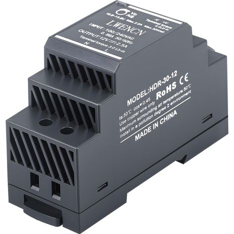 Bloc d'alimentation pour rail DIN 12 V CC 2,5 A 30 W - Entrée 100-240 V CA 50/60 Hz - Transformateur rail DIN pour automatisation domestique ou industrielle (1/5)