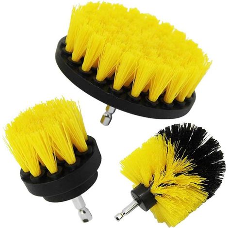 Kit Brosse Perceuse Électrique 3 Pièces Brosse de Nettoyage pour Jantes, Carrelage, Tapis, Baignoire, Cuisine, Toilettes et Sol