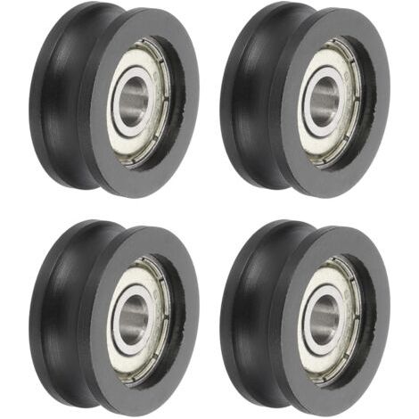 QORVA-U Groove Lot de 4 rouleaux de roulement à billes, 6 x 25 x 10 mm en nylon et acier inoxydable, roue de rechange robuste pour porte coulissante, fenêtre, équipement mécanique, noir (1/4)