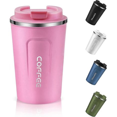 380-ml-Reisebecher mit auslaufsicherem Deckel, wiederverwendbarer, isolierter Edelstahl-Kaffeebecher (rosa) (1/5)