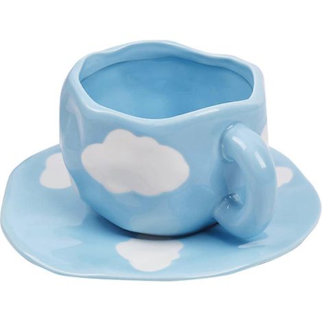 HONORNIC - Ensemble tasse et soucoupe à café en céramique, joli motif nuage, capacité 10 oz/300 ml.