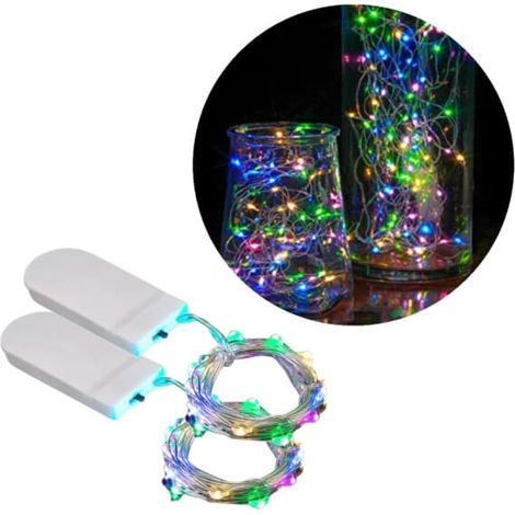Lot de 2 guirlandes lumineuses LED miniatures de 1 m, multicolores, alimentées par piles. (1/5)