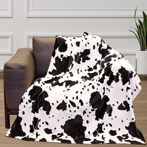 1 Couverture en flanelle motif vache, douce et pelucheuse, pour canapé, lit, voyage, cadeau adulte enfant (1/5)