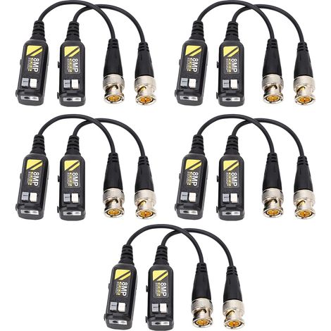 Connecteur Balun Vidéo Passif 5 Paires, Transmission Longue Distance De 1312 Pieds, émetteur De Câbles à Paire Torsadée Pour Vidéosurveillance Analogique Et Caméras De Sécurité HD (1/5)