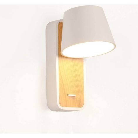 Applique murale LED blanche avec base en bois, lumière chaude 6W (1/5)