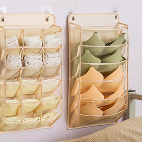 Sacs de rangement muraux sans perçage pour chaussettes, soutiens-gorge et sous-vêtements, boîtes de rangement murales pour armoire de dortoir, sacs de rangement, beige - sous-vêtements (1/5)