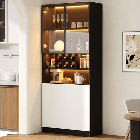 Vitrina alta LED 80x30x180 cm en aglomerado negro y blanco - MEUBLIV (1/5)