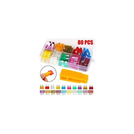 Set di 80 fusibili per auto - per auto/camion/camper/moto (3A 5A 7.5A 10A 15A 20A 25A 30A 35A 40A) - Microfusibili per autoveicoli - Crezuo