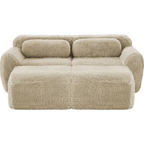 Divano modulare cloud 2 posti in tessuto morbido con 2 pouf, senza montaggio, beige chiaro (1/5)